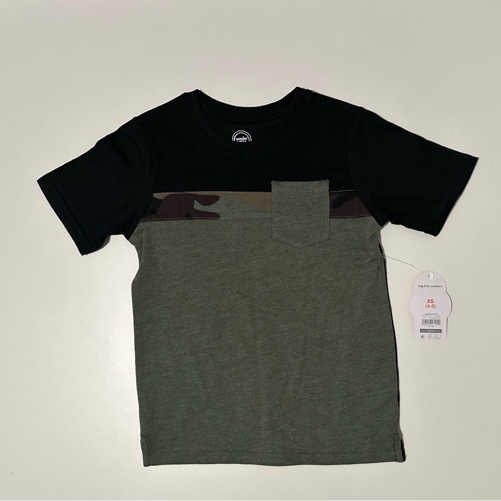 NWT Wonder Nation XS (4-5) T-shirt Black and Green with Camo